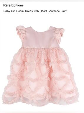 Rare Editions Baby Girl Pink Social Dress with Heart Soutache Skirt, 18 Mths NWT
